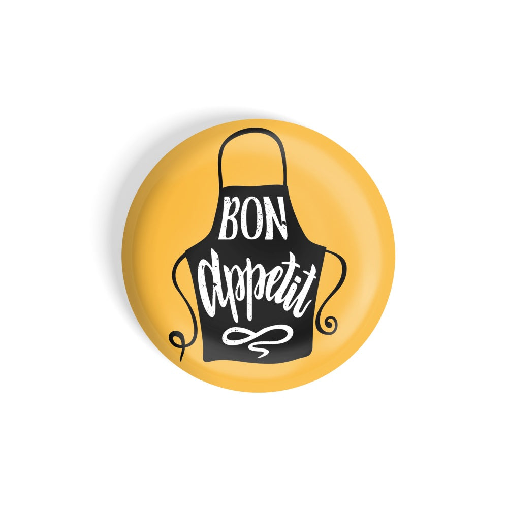 dhcrafts Round Fridge Magnet Yellow Food Lovers Bon Appetit D1 Glossy Finish Design Pack of 1 (58 mm)